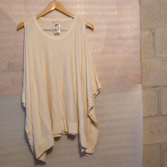 Designer MICHEAL KORS Cream CASHMERE+SILK Cape Pullover Sweater S - Picture 1 of 8